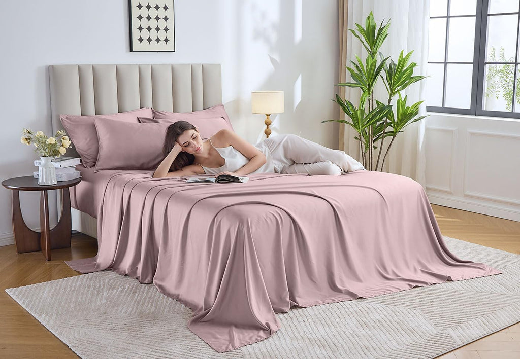 PureBamboo Pure Bamboo Queen Sheets, Genuine 100% Organic Viscose Derived from Bamboo Bed Sheet Set, Luxuriously Soft & Cooling, Double Sti…