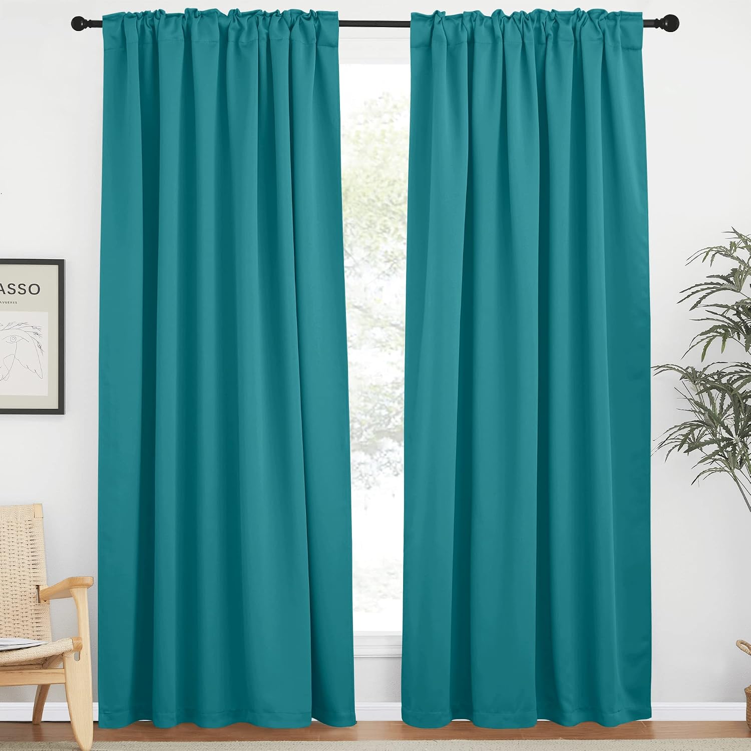 Nicetown Room Darkening Curtains for Patio Sliding Glass Door, Window Treatment Curtains with Rod Pocket & Back Tab (Peacock Teal, 2 Panels…