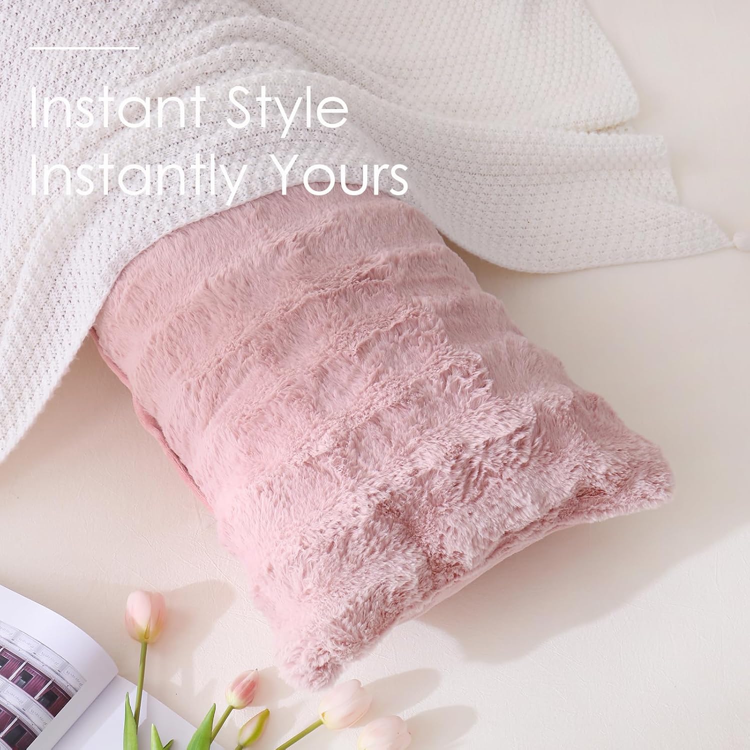 Chumerry Blush Pink Plush Body Pillow Case Fluffy Shaggy Faux Fur Pillow Cover Ultra Soft Warm Rabbit Fur Decorative Body Pillow Cover Long…