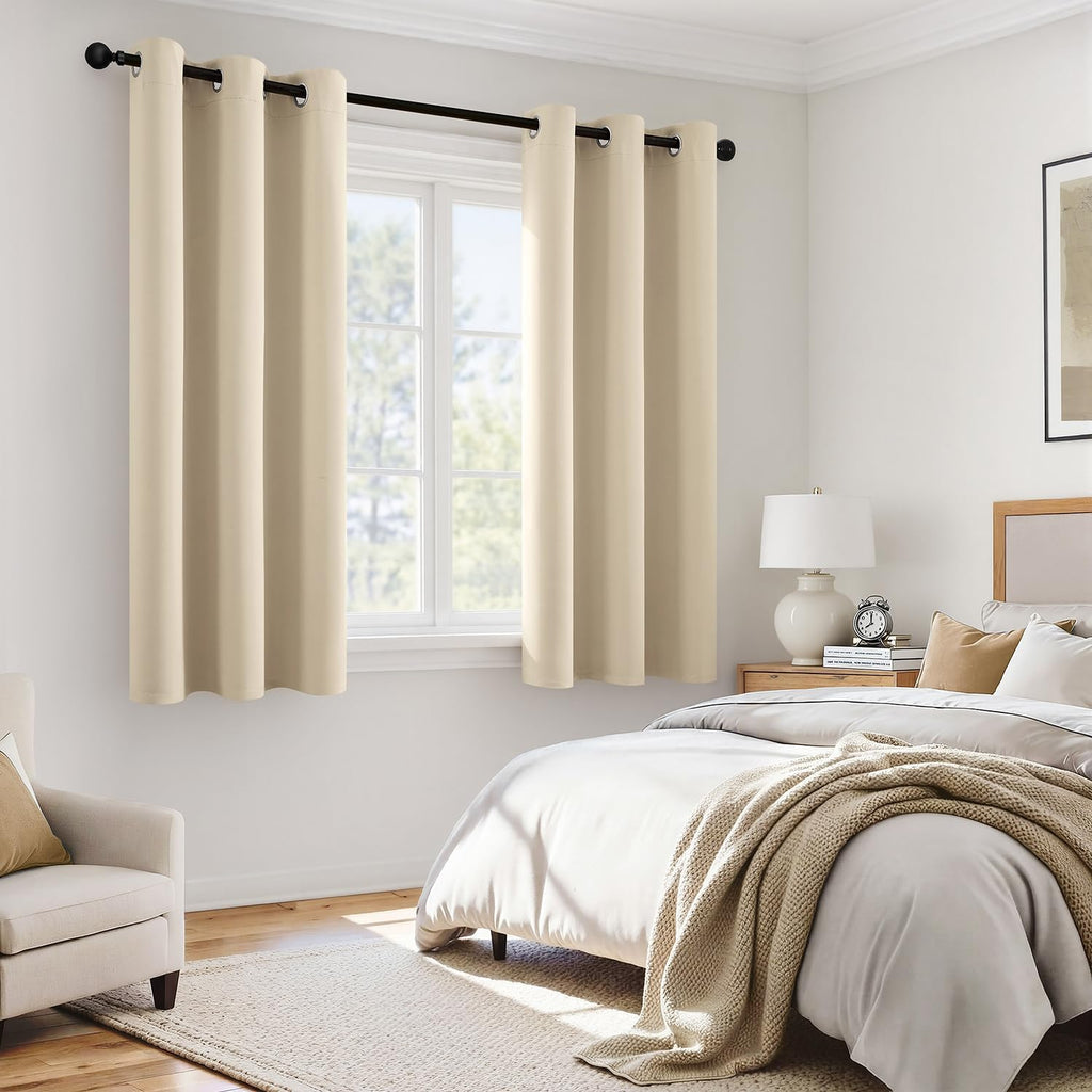 Miulee Cream Beige 100% Blackout Curtains for Bedroom 63 Inch Long, 2 Thick Layers Thermal Insulated Black Out Window Curtains with Black L…