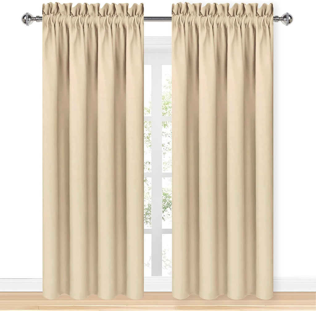 DWCN Blackout Curtains for Living Room Thermal Insulated, Energy Saving & Noise Reducing Bedroom Curtains, Beige, W 70x L 84 Inch, Set of…