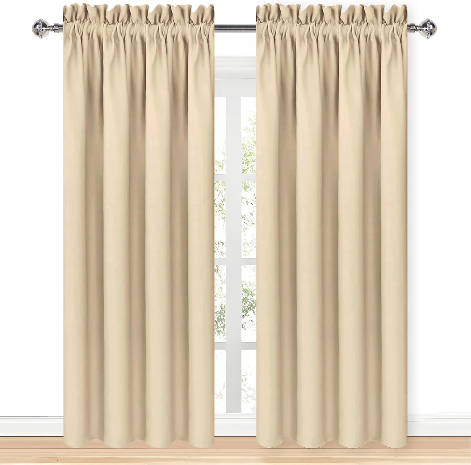 DWCN Blackout Curtains for Living Room Thermal Insulated, Energy Saving & Noise Reducing Bedroom Curtains, Beige, W 70x L 84 Inch, Set of…