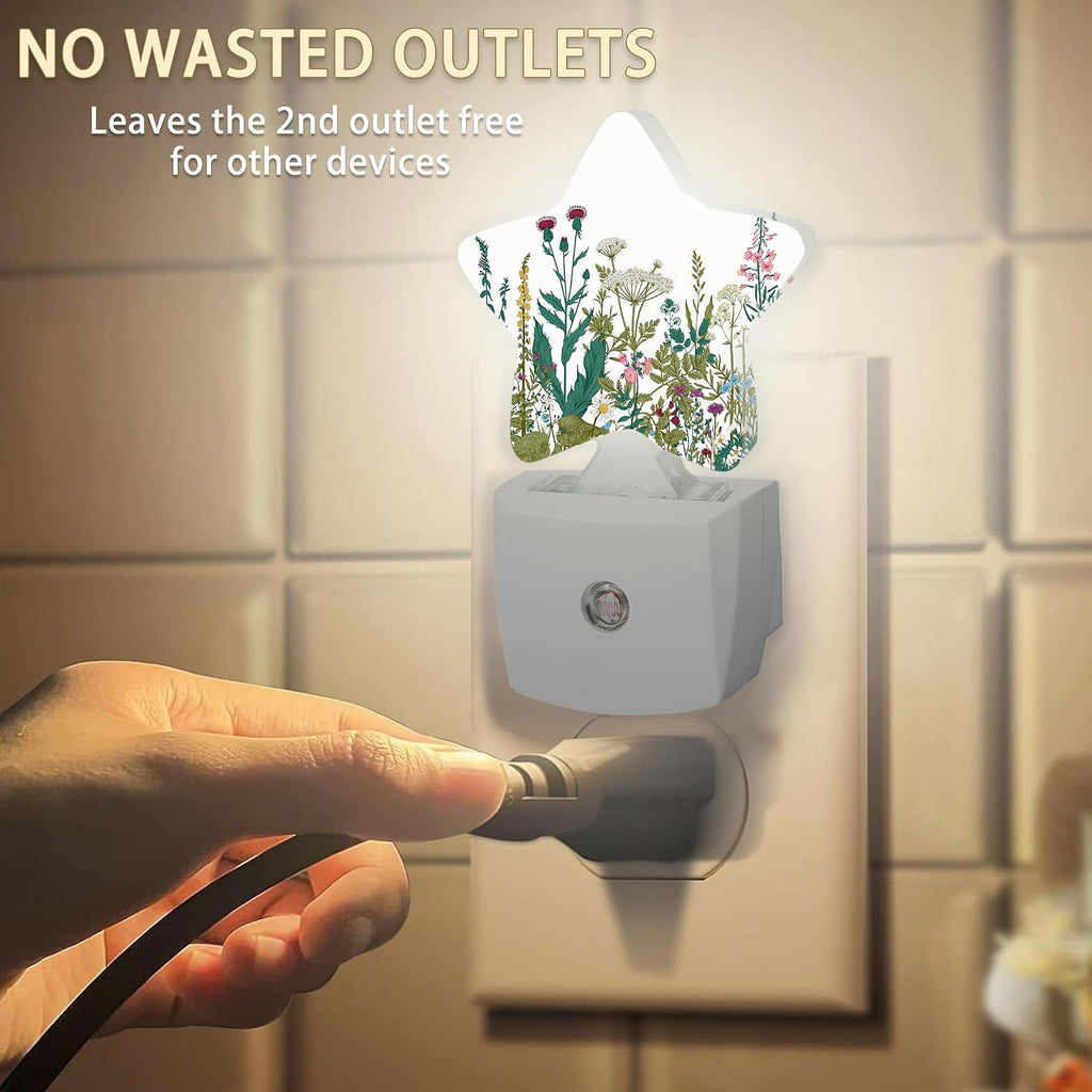 Herbs Wild Flowers Night Lights Plug in Wall Lamp Smart Dusk to Dawn Sensor for Home Decorative, Kids Room Bedroom Bathroom Kitchen…