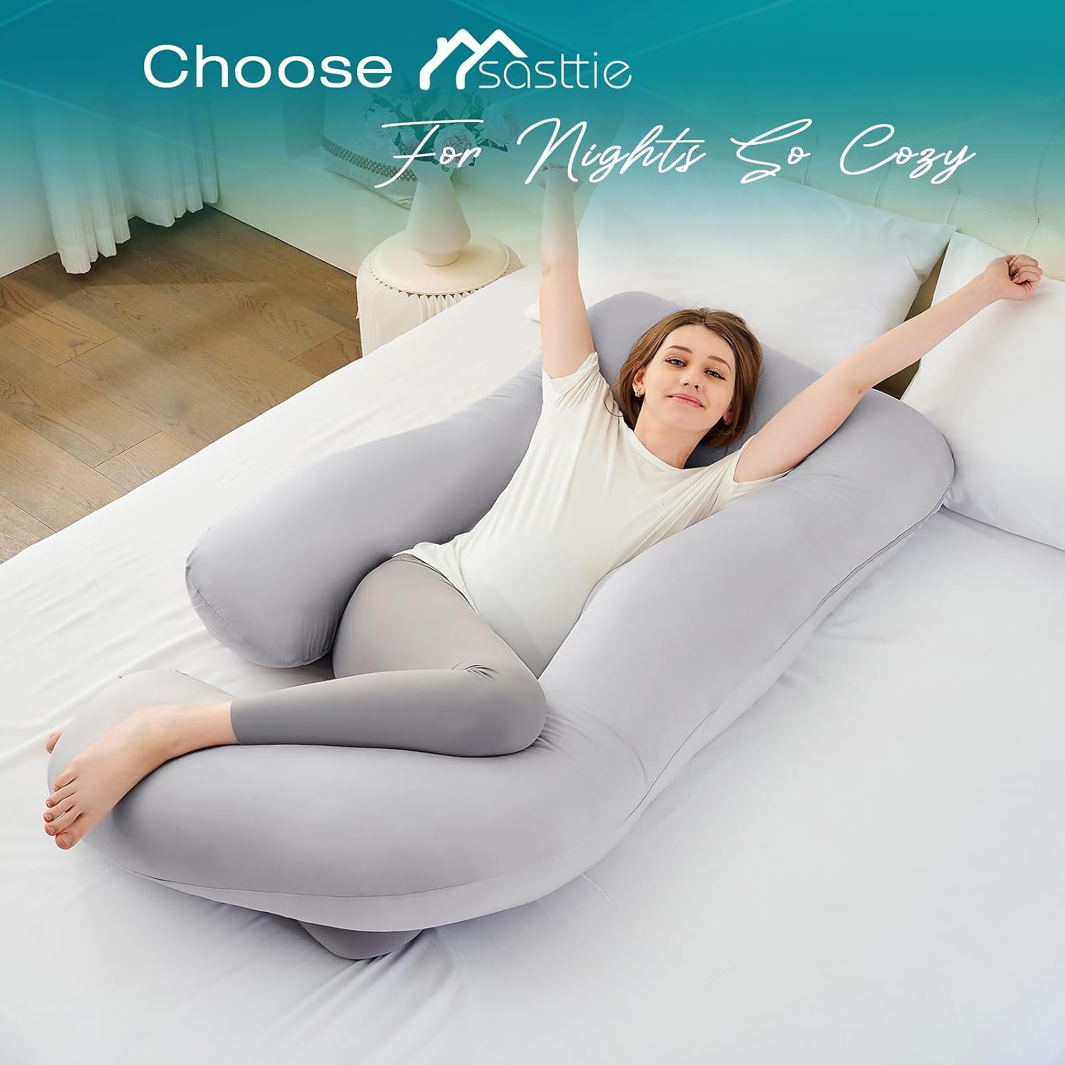 Sasttie Cooling Pregnancy Pillows for Sleeping, U Shaped Full Body Pillow with Removable Cover, Pregnant Women Must Haves, Maternity Essent…
