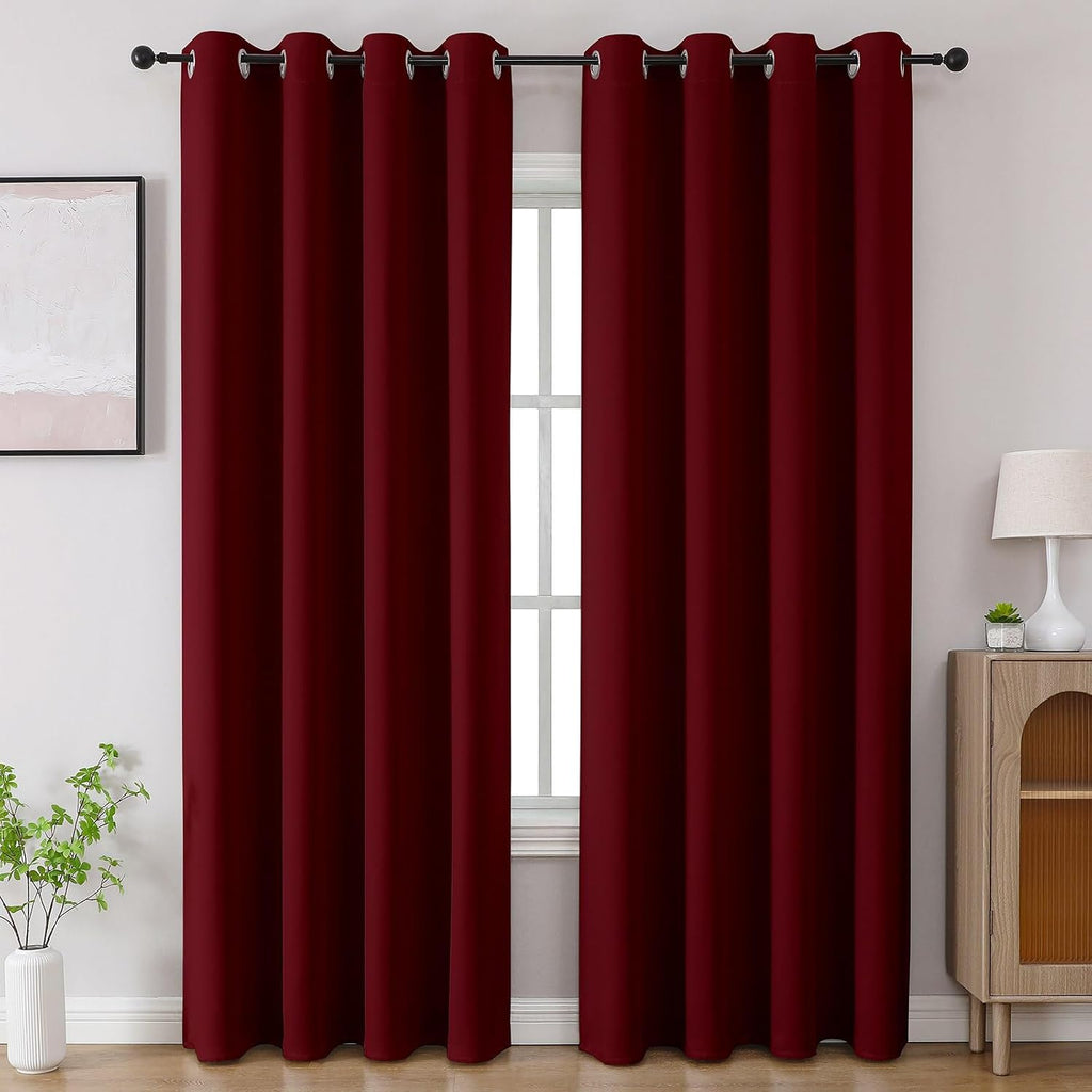 Cucraf Burgundy Red Blackout Curtains 90 inch Length 2 Panels Set, Room Darkening Drapes for Living Room Bedroom, Thermal Insulated Light B…