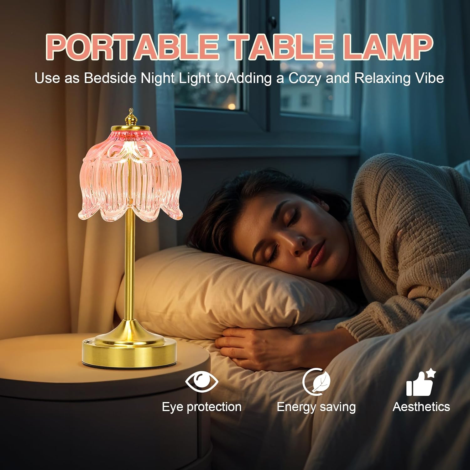 Cordless Lotus Flower Table Lamp, 5200mAh Rechargeable Battery Operated Portable Lamp, 3-Color Dimmable Touch Control Small Desk Lamp for…