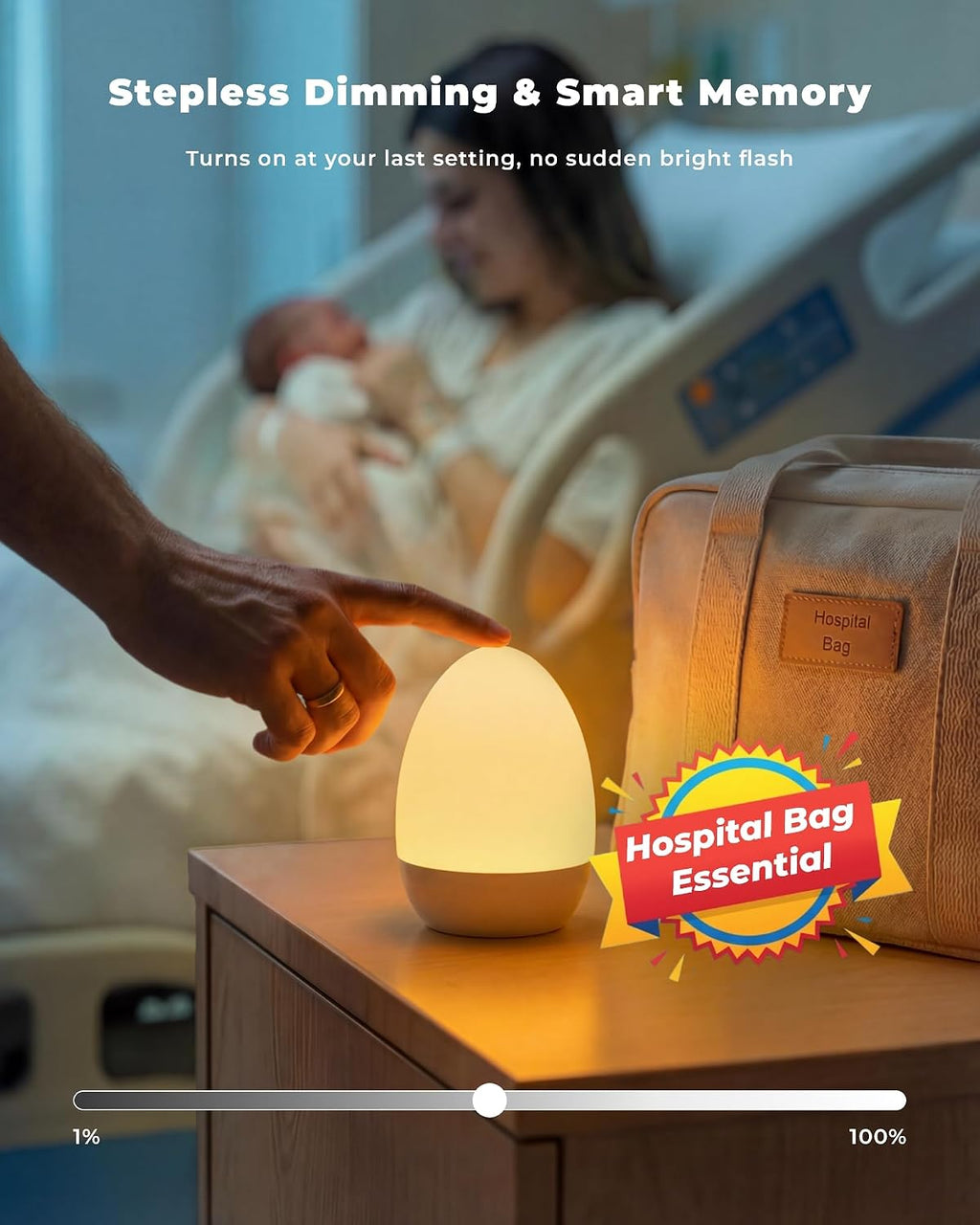 WelcometoFULNIX Egg Light for Nursery, Eye-Caring Touch Control Rechargeable Baby Night Light with 17 Color Modes, Dimmable Night Feeding E…