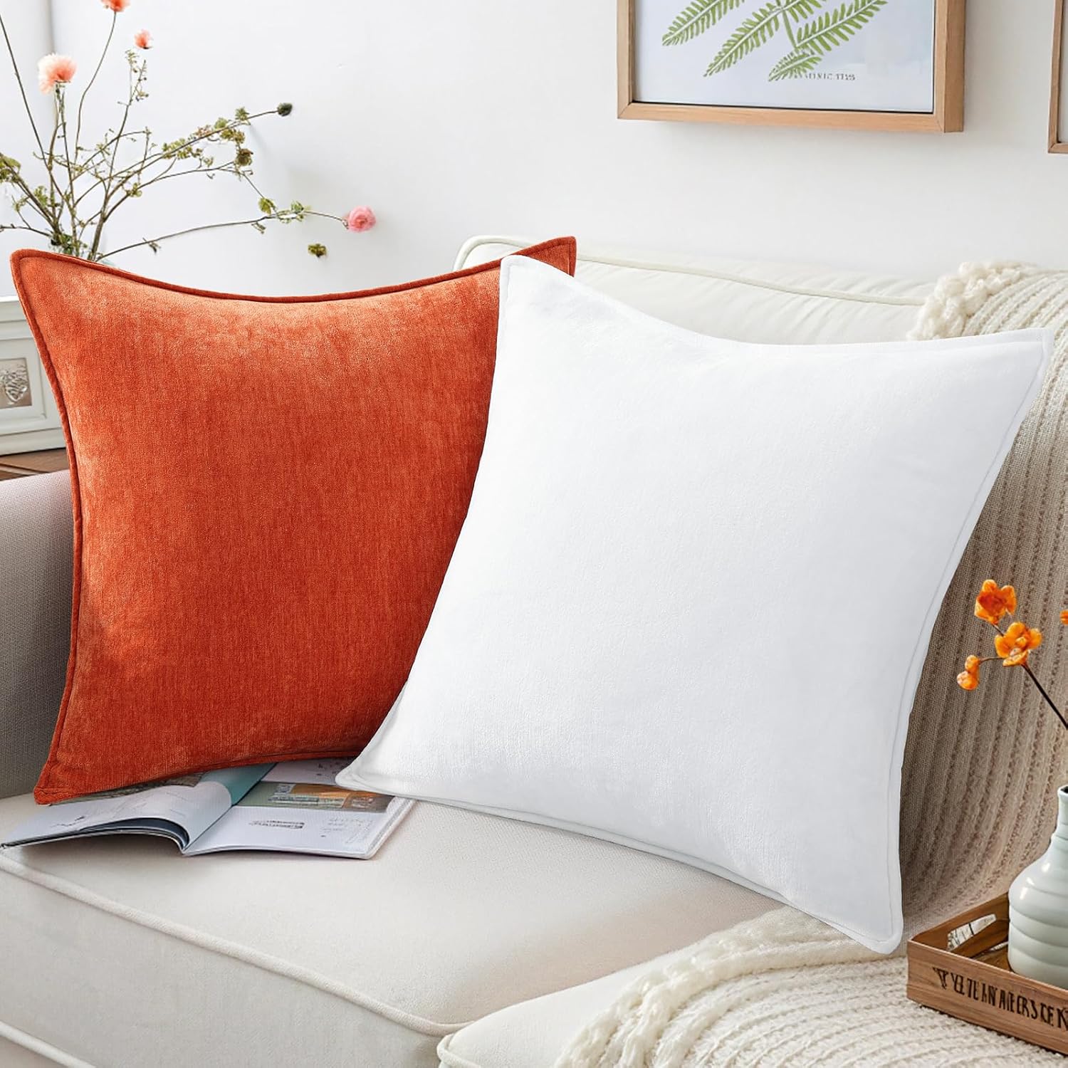decorUhome Summer Couch Throw Pillow Covers 18x18 Set of 2, Decorative Soft Velvet Modern Cozy Chenille Pillow Cases with Elegant Design fo…