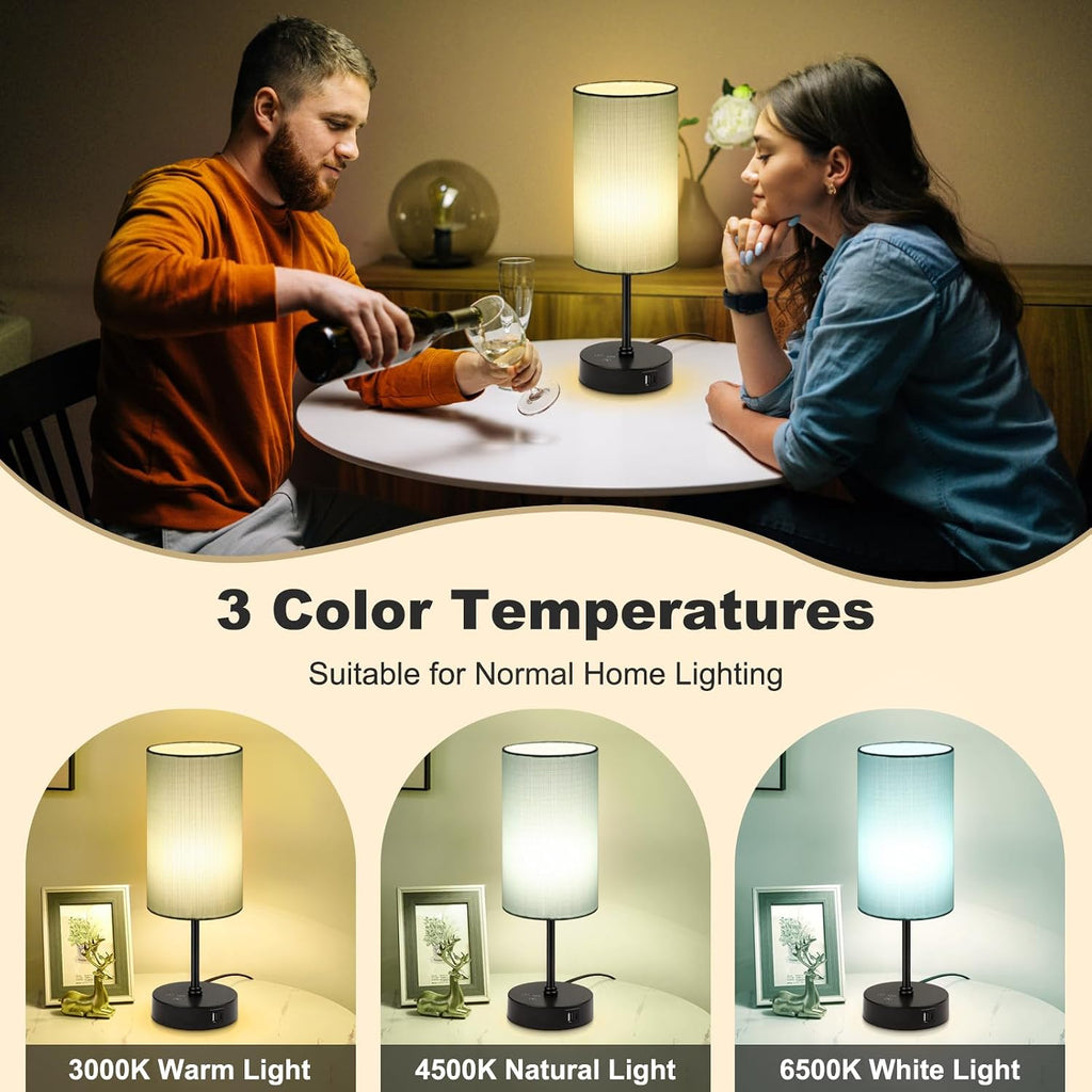 Unicozin Table Lamp for Bedroom, 3 Color Temperatures, 7 RGB Colors, Adjustable Brightness, Dual USB Charging Ports, Ambience Nightstand…