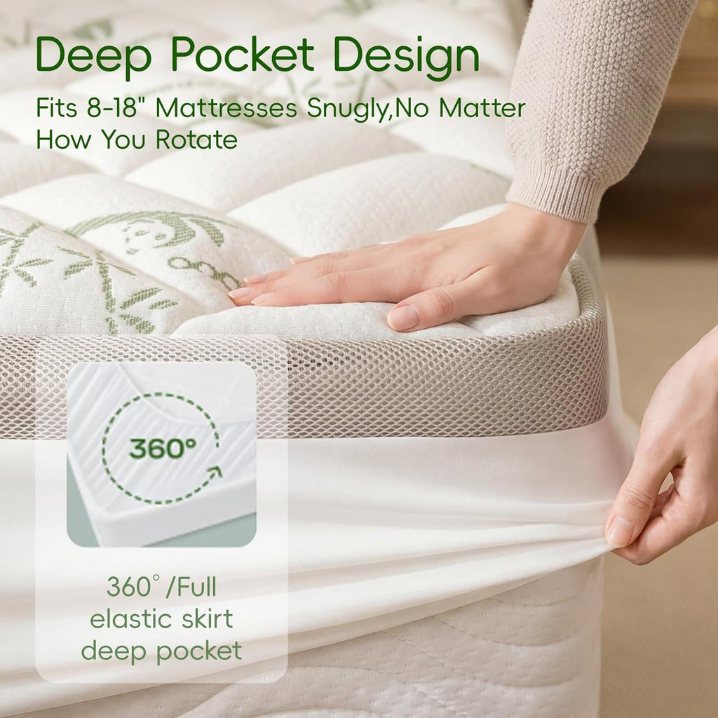 NEWDECO NEWDECO Twin Size Mattress Topper Cooling Viscose Made from Bamboo Thick Support Pillow Top Mattress Pad for Back Soft Breat…