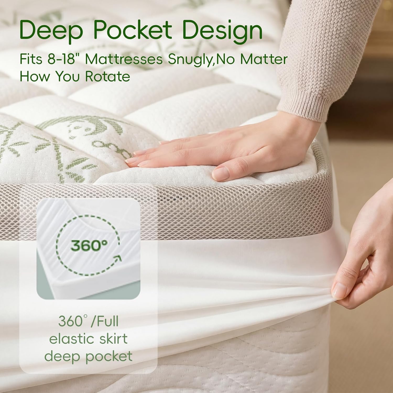 NEWDECO NEWDECO Twin Size Mattress Topper Cooling Viscose Made from Bamboo Thick Support Pillow Top Mattress Pad for Back Soft Breat…