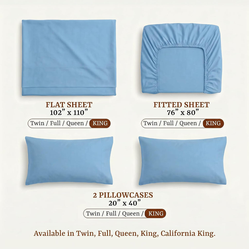 Perupima Peru Pima 415 Thread Count Percal King Sheet Set - 100% Peruvian Pima Cotton, 4 Piece (Flat, Fitted, 2 Pillowcases) - Cooling, Cri…