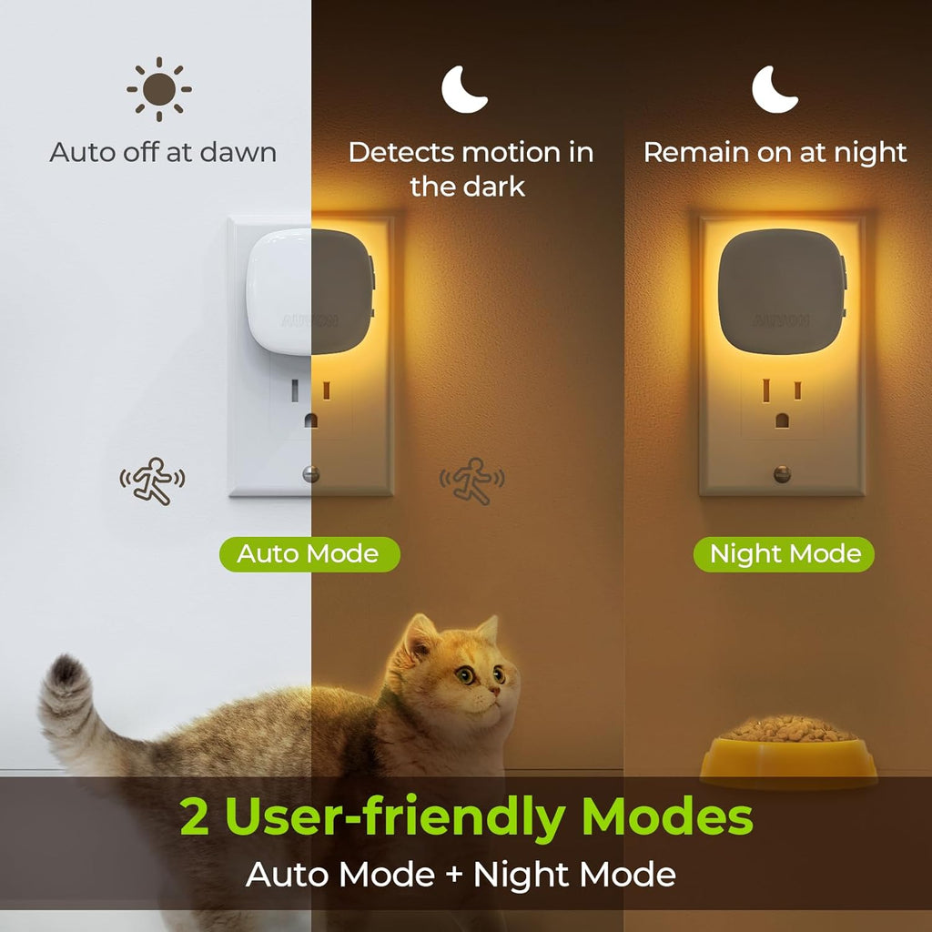AUVON Plug-in LED Backlit Night Light with Motion Sensor & Dusk to Dawn Sensor, Dimmable Amber Nightlight with 1-50 lm Adjustable…