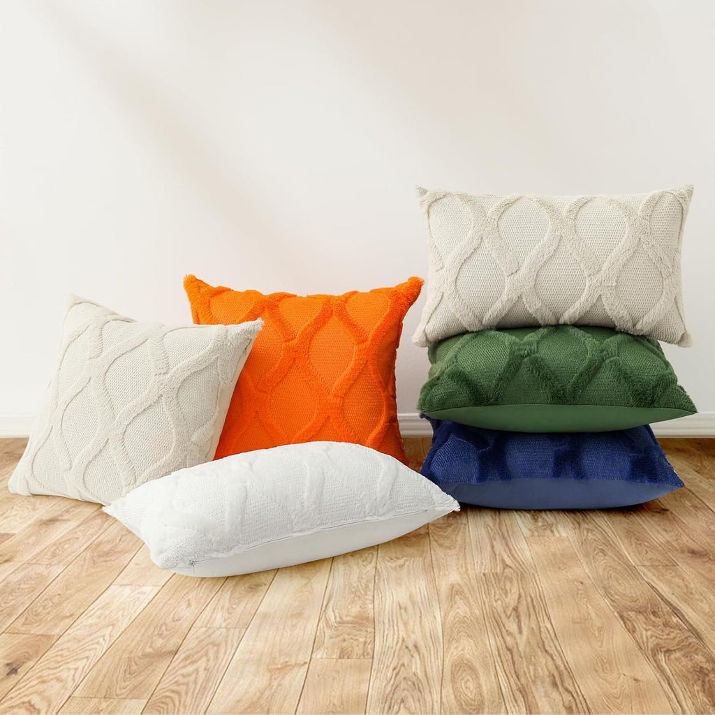 decorUhome Summer Throw Pillow Covers 16x16 Inch Set of 2, Soft Plush Faux Fur Wool Dark Blue Accent Couch Pillow Covers for Modern Farmhou…