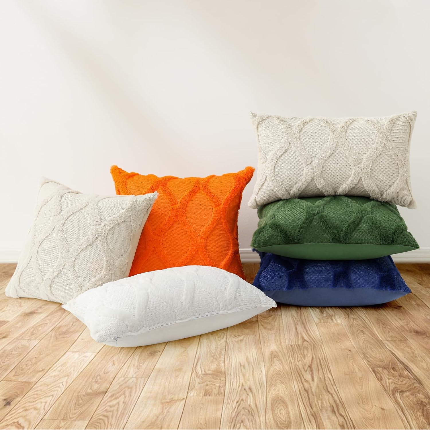 decorUhome Summer Throw Pillow Covers 16x16 Inch Set of 2, Soft Plush Faux Fur Wool Dark Blue Accent Couch Pillow Covers for Modern Farmhou…