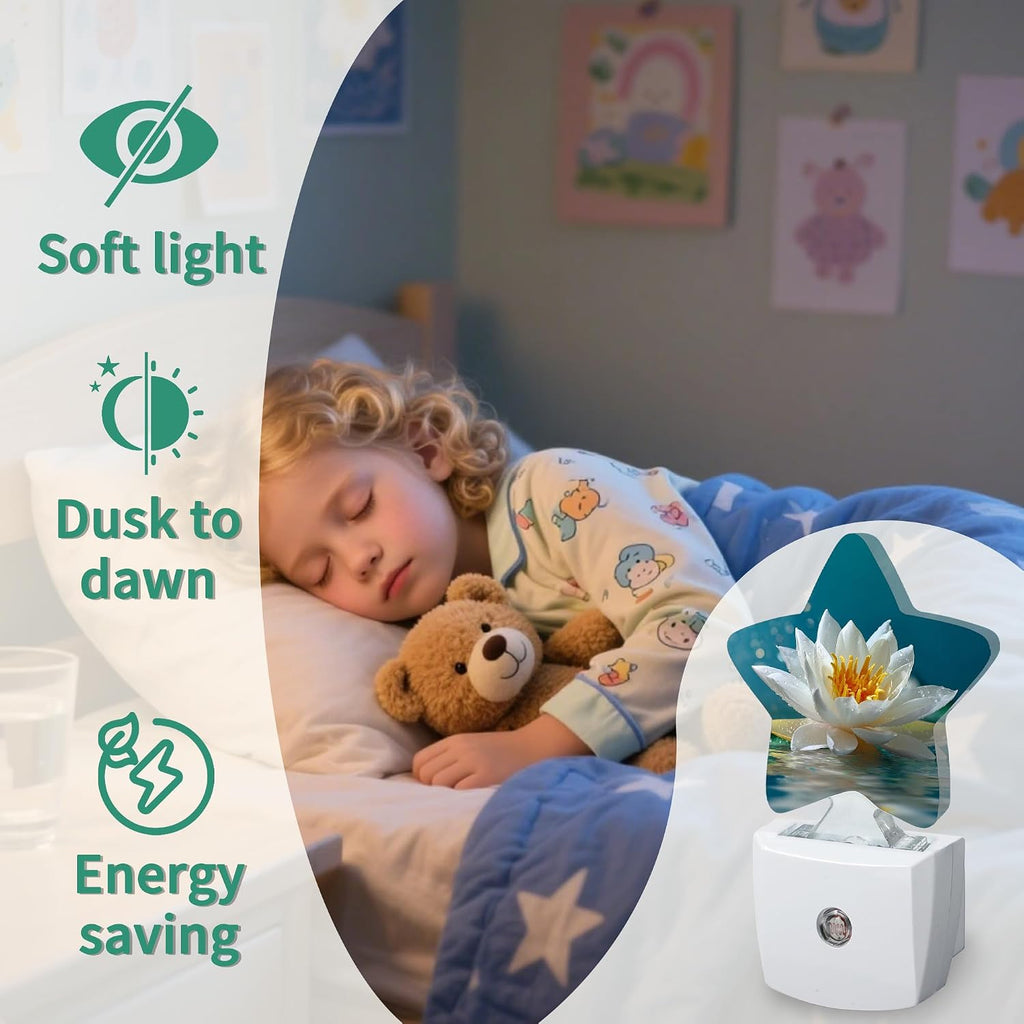 Star Night Light with Dusk to Dawn Sensor, Lotus Plug in Night Light for Kids Bedroom Nursery, Soft Warm Glow Lamp for Hallway Bathroom…