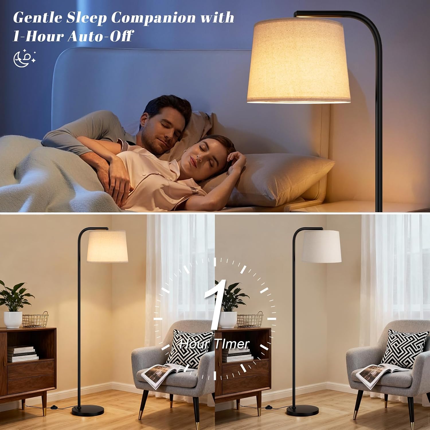 Ambimall Remote-Controlled Floor Lamp - Color Temperature Adjustable and Fully Dimmable, Standing Lamp for Living Room with Rotating…