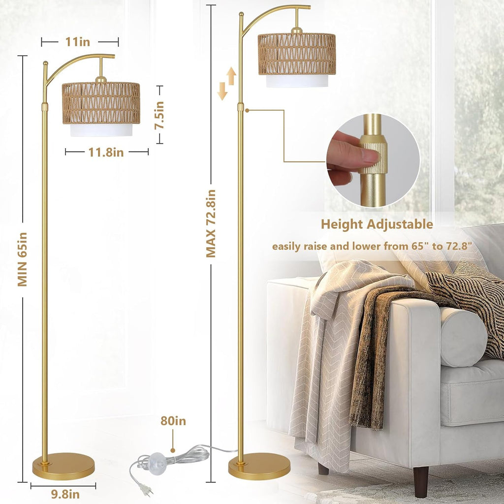 Gold Floor Lamps for Living Room with Remote & Dimmable LED Bulb, Modern Arc Floor Lamp with 3 Color Temperatures, Boho Standing Lamp…