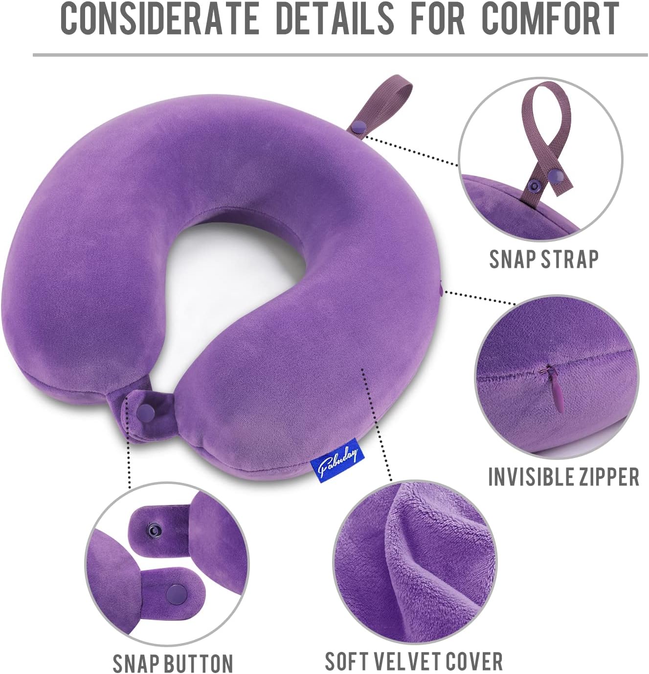 Fabuday Neck Pillow for Travel Memory Foam - Airplane Pillows for Sleeping with Attachable Snap Strap Soft Washable Cover, Flight Pillow fo…
