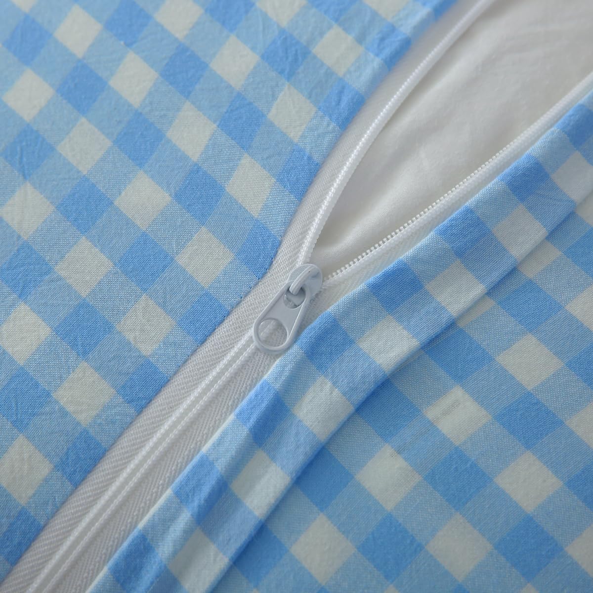 Mywinlle 2 Pack Vintage Sky Blue Plaid Ruffle Throw Pillow Covers, Washed Cotton Checkered Gingham Pillow Covers 20"x20" for Sofa, Couch, Bed…