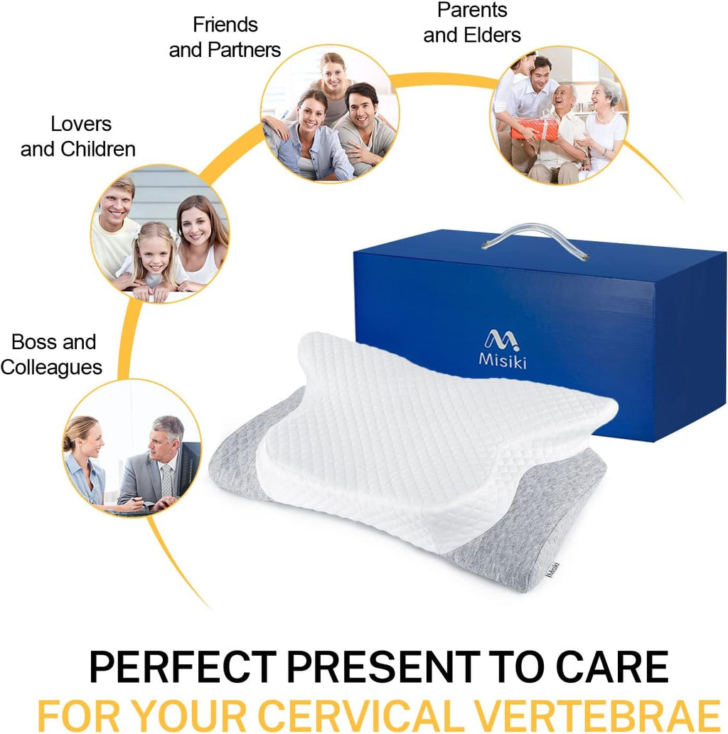 Misiki Cervical Neck Pillow for, Butterfly Contour Memory Foam Pillow for Side Back Sleepers, Ergonomic Bed Pillow with Washable Cover for…