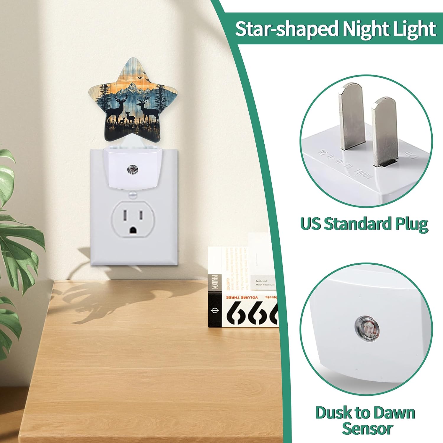 Rustic Woodland Deer Plug in Star Night Light, Night Light with Sensor for Kids Nursery Bedroom, Decorative Soft Glow Lamp for Hallway…