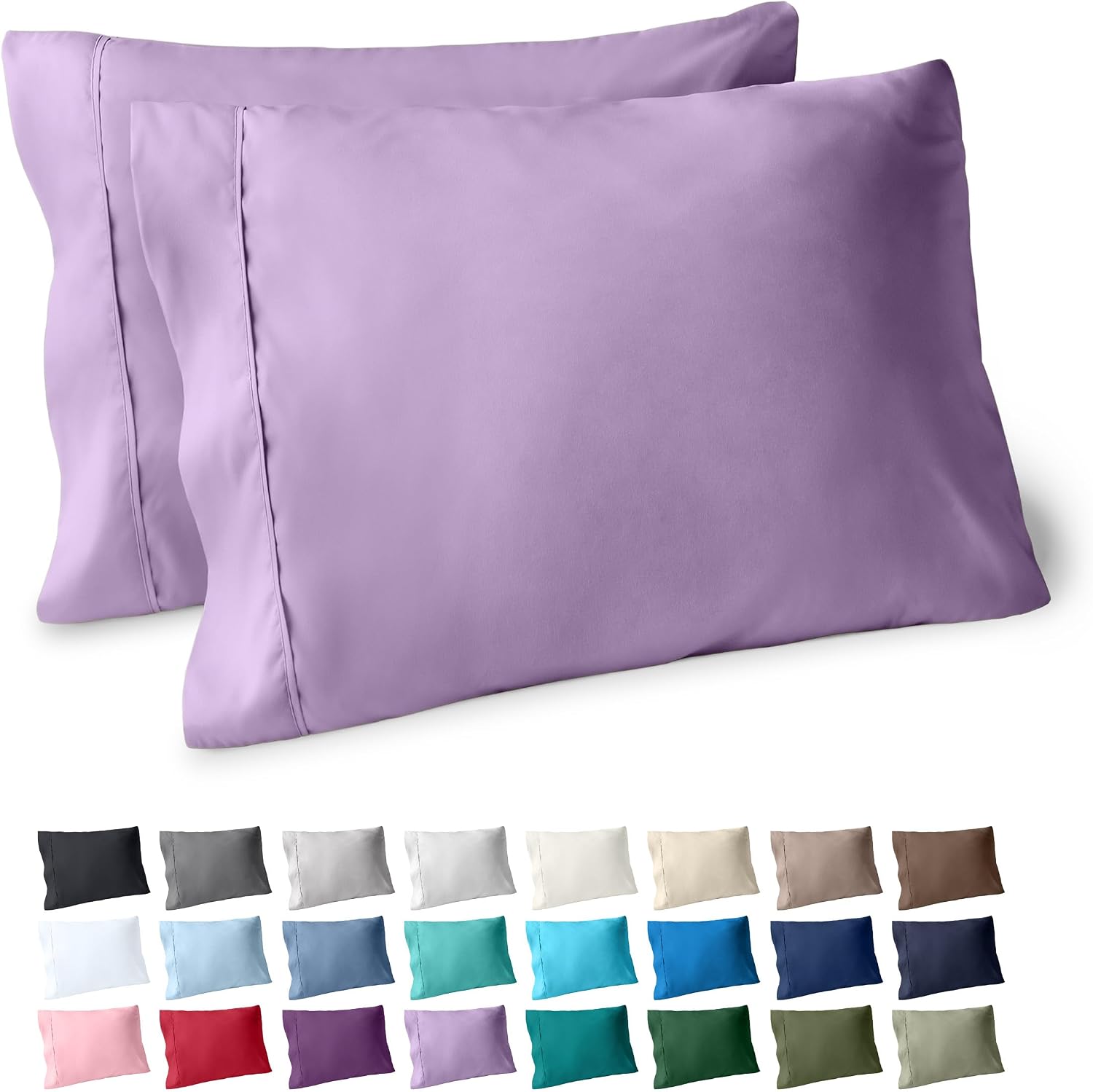 BareHome Bare Home Microfiber Pillow Cases - King Size Set of 2 - Cooling Pillowcases - Double Brushed - Lavender Pillowcases 2 Pack - Easy…