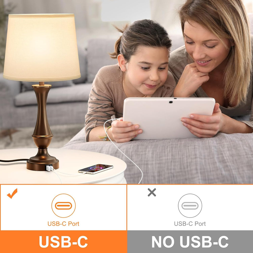 Seealle Upgraded Touch Lamps for Night Stands Set of 2 - Bedside Lamps with USB C+A, 3 Way Dimmable for Bedroom Living Room End Tables…