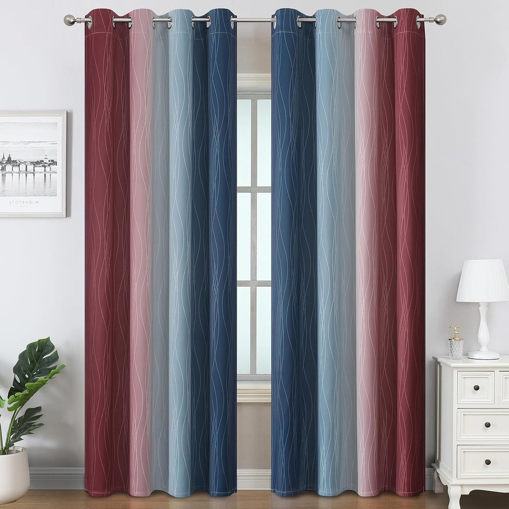 Estelartextiler Estelar Textiler Navy Blue and Burgundy Red Ombre Blackout Curtains & Drapes for Living Room, Thermal Insulated Grommet Ene…