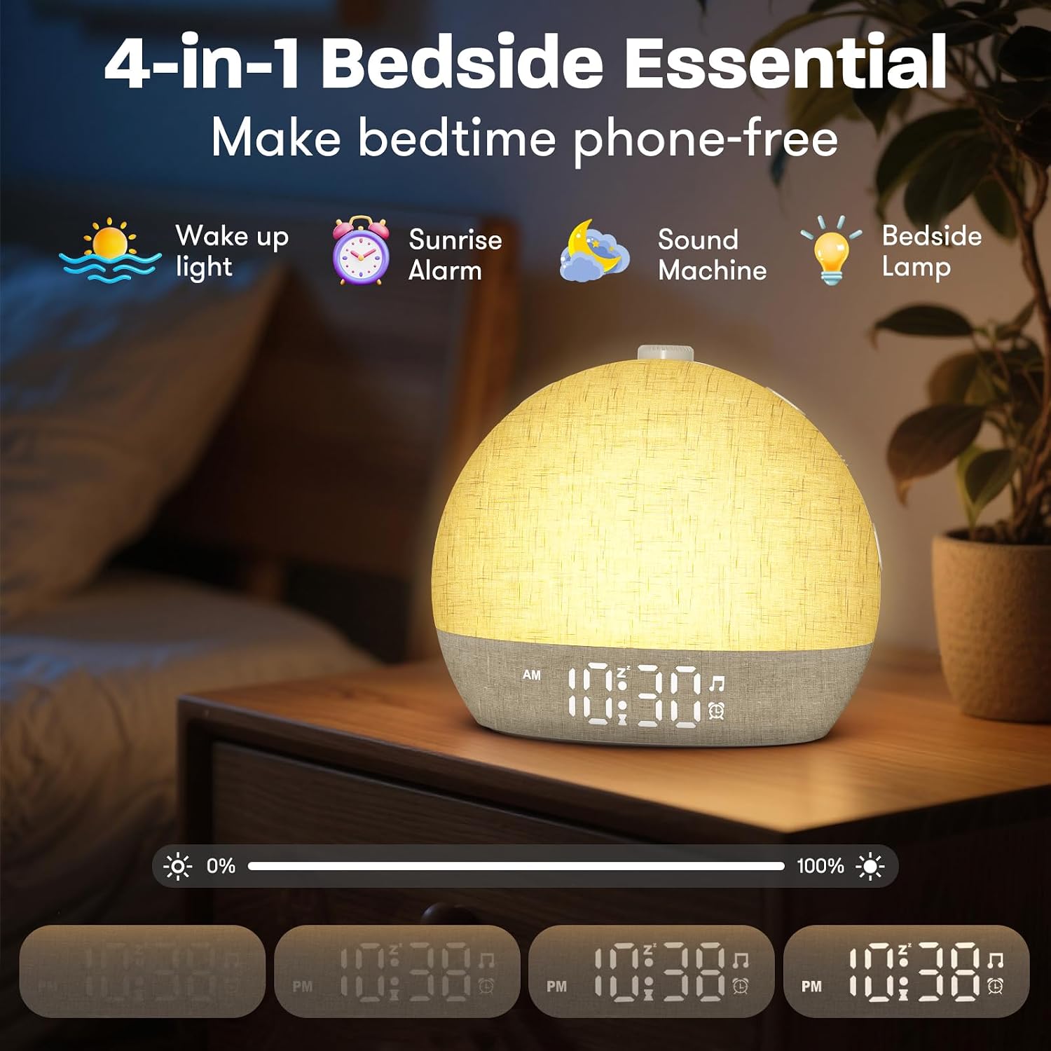 Aruqo Wake Up Light Sunrise Alarm Clock, White Noise Sound Machine with 30 Soothing Sounds, Dimmable Night Lights,, Snooze, Timer…