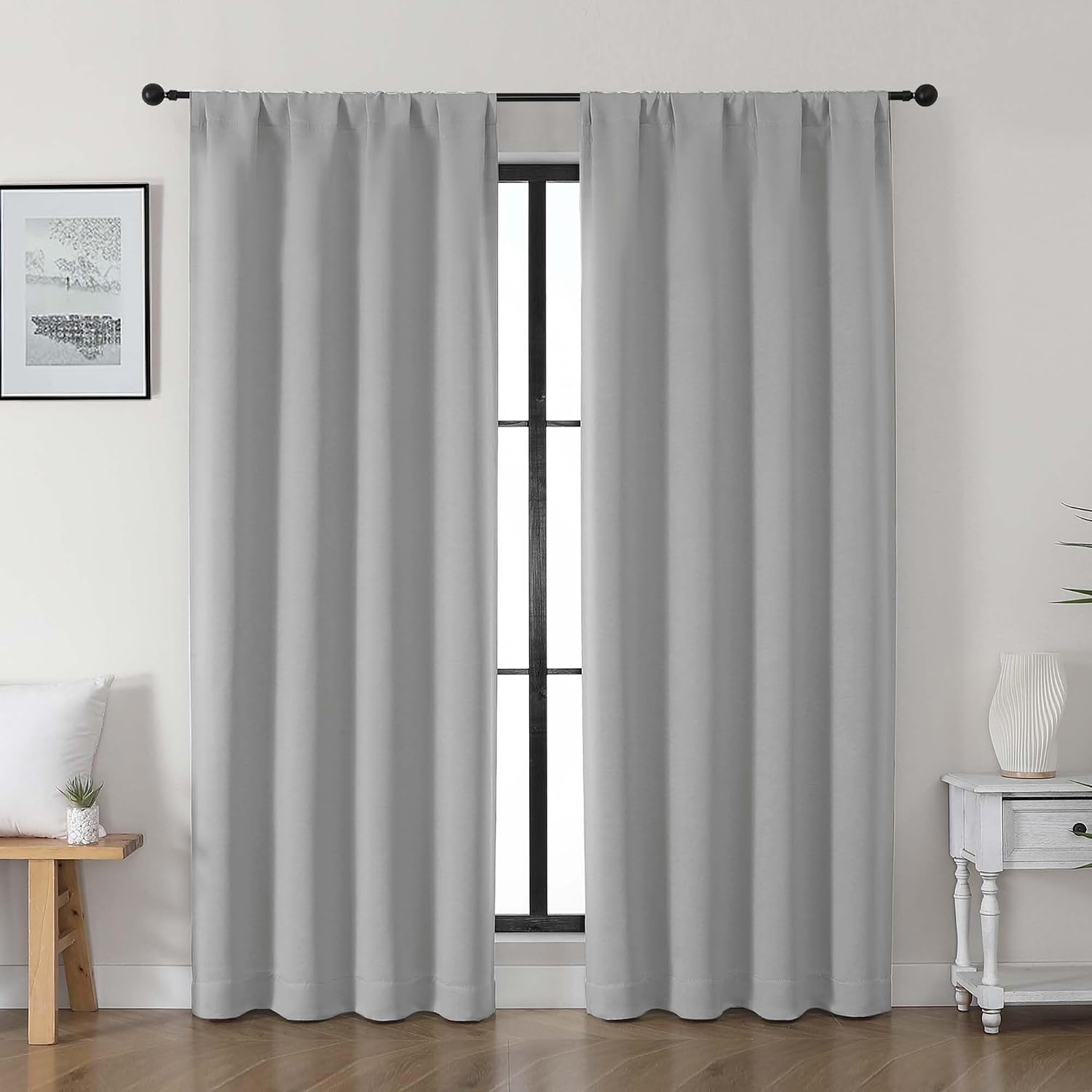 Gwine Silver Grey Blackout Curtains for Living Room 72 inches Long, Noise Reducing Room Darkening Window Treatment Curtains for Bedroom…