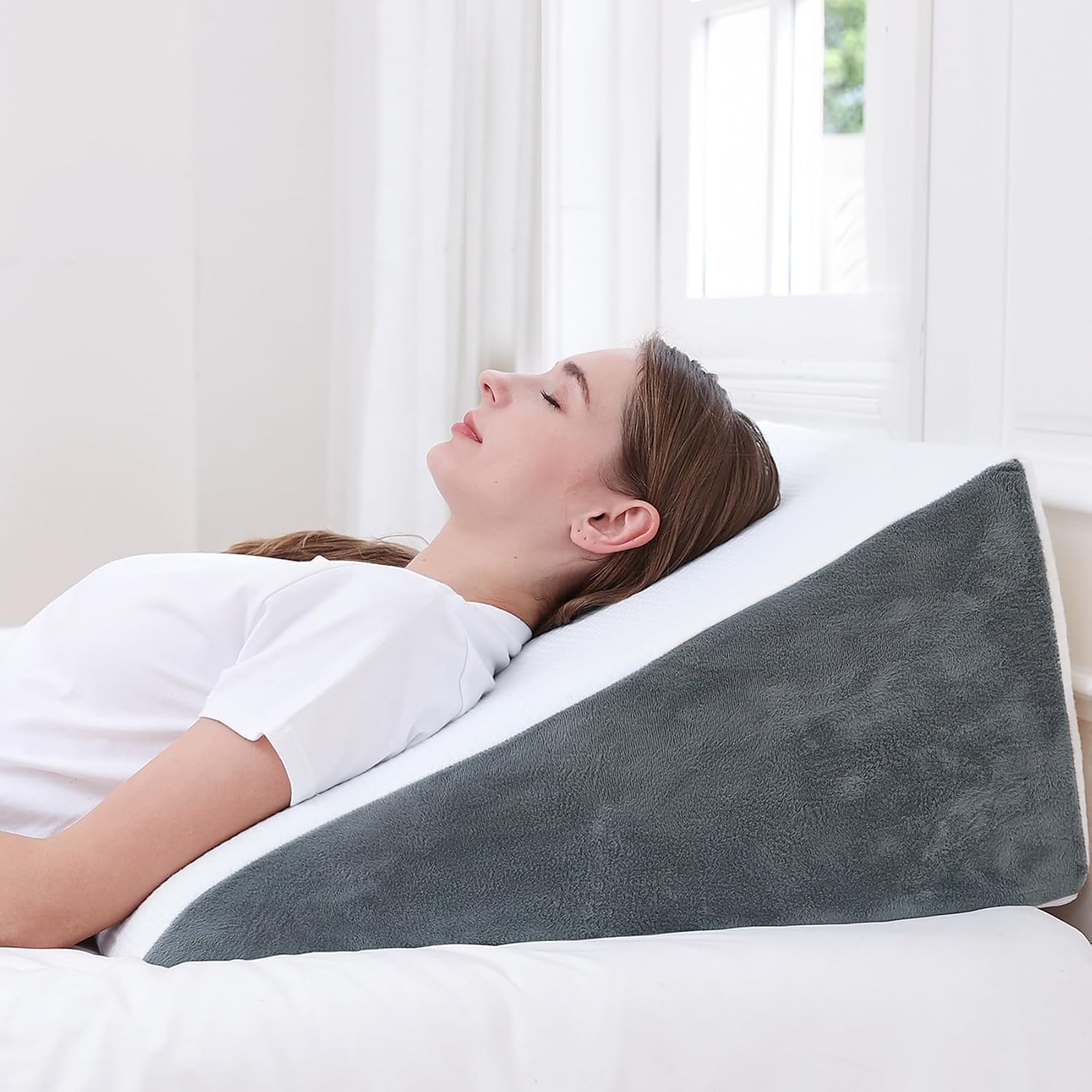 Sasttie Wedge Pillow, 12 Inch Memory Foam Bed Wedge Pillow for Sleeping, Acid Reflux, Back Pain, Post Surgery, and Snoring, Designed with W…