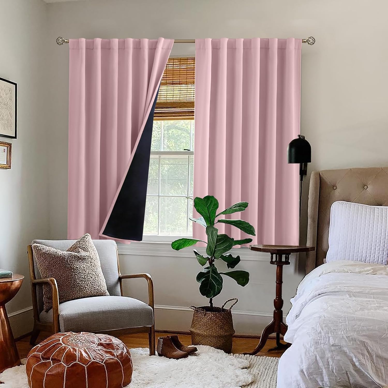 BGment Full Blackout Curtains with Thermal Insulation Liner Curtains 45 Inches Long, Rod Pocket and Back Tab Double Layer Room Darkening…