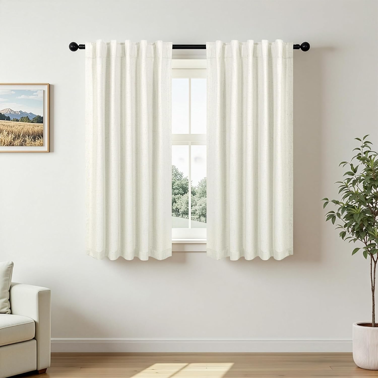 Pitalk Short Curtains for Windows Bathroom Blackout Linen Boho Back Tab Pocket Pleated Dark Out Cafe Curtains for Bedroom Door Doorway 45 I…