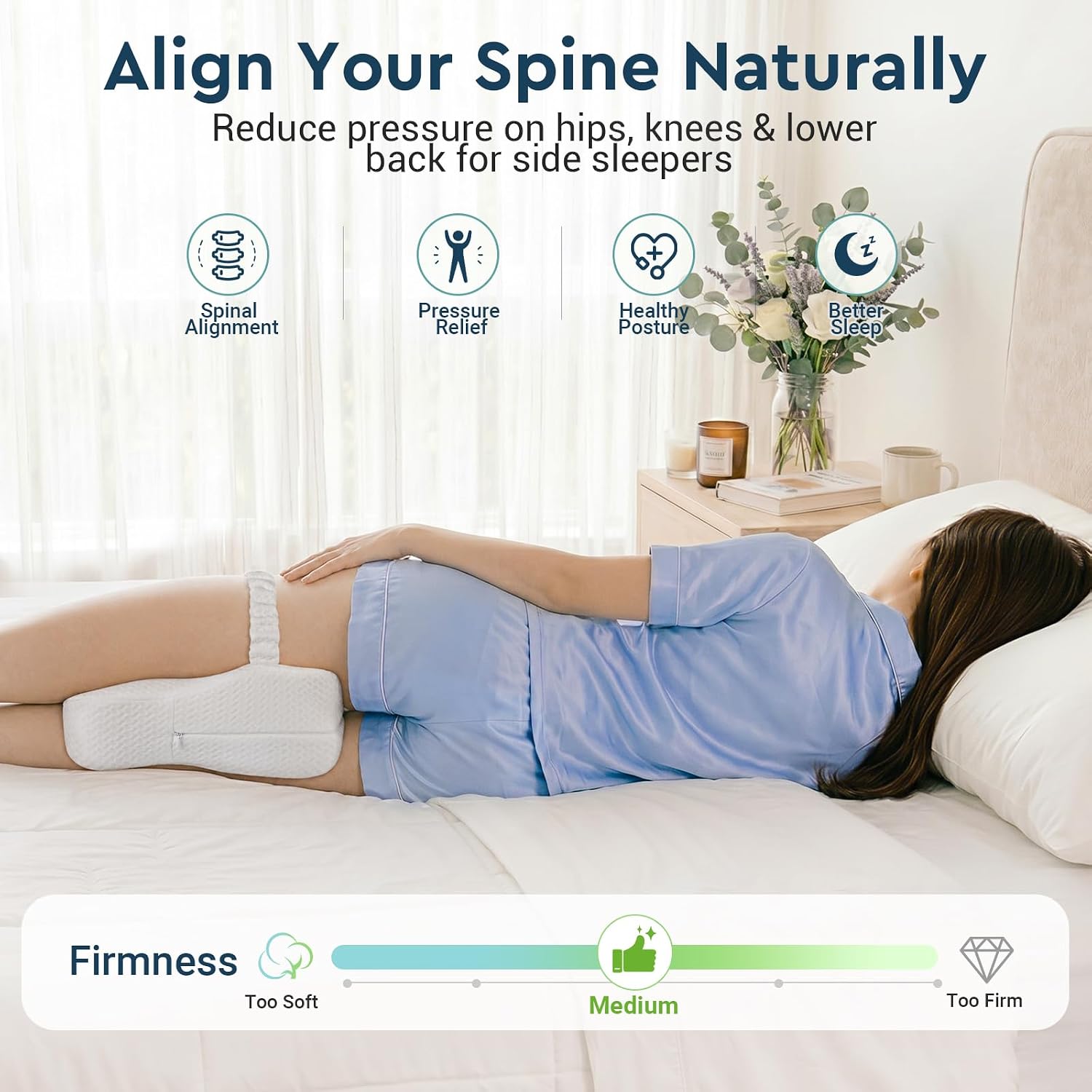 Long Knee Pillow for Side Sleepers with Strap - Large Leg Pillow for Side Sleeping with Full Thigh & Knee Support, Memory Foam Alignment…