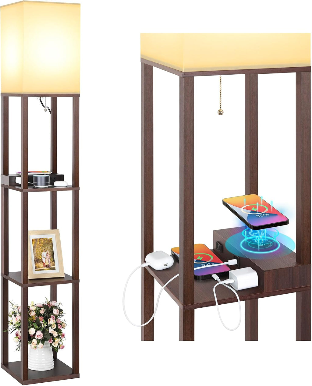 Mlambert Modern Shelf Floor Lamp with Wireless Charger & Fast Charging USB Ports & Type C Port & 2 Power Outlets,3 Tier Storage Lamp for…