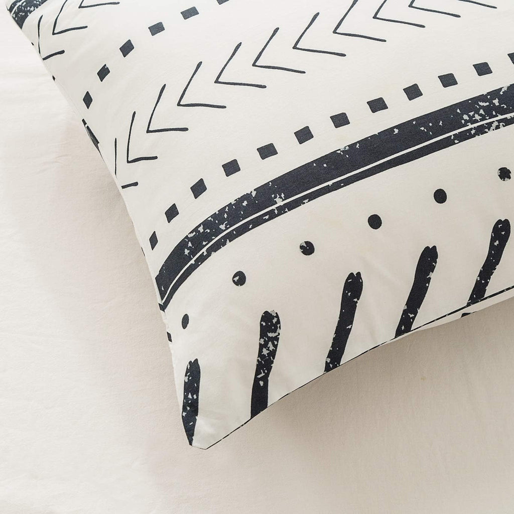 Susybao 100% Cotton Pillowcases King Size Set of 2 White Aztec Geometric Print Bed Pillow Covers Envelope Closure End Pillow Encasement Hom…