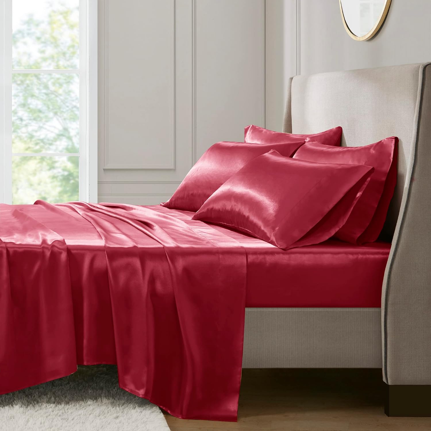 Madisonpark Madison Park Essentials Satin Sheet Set Luxury and Silky with Natural Sheen, Elastic 14" Pocket fits up to 16" Mattress, All Ar…