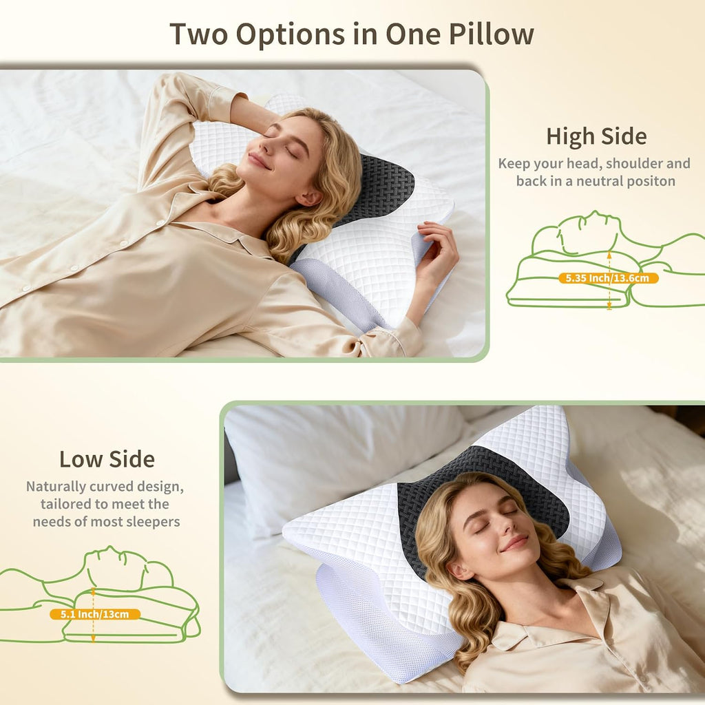 Roowana Cervical Neck Pillow for Neck Pain, Memory Foam Orthopedic Pillow with Contoured Design, Neck Support Pillows for Side, Back and St…