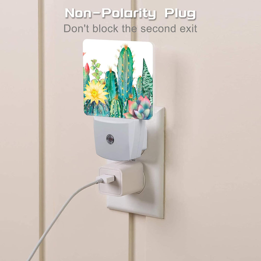 Cactus and Succulents Night Light Plug into Wall, Watercolor Botanical Floral Dusk to Dawn Night Light Plug in,0.5w Energy Saving Sleep…