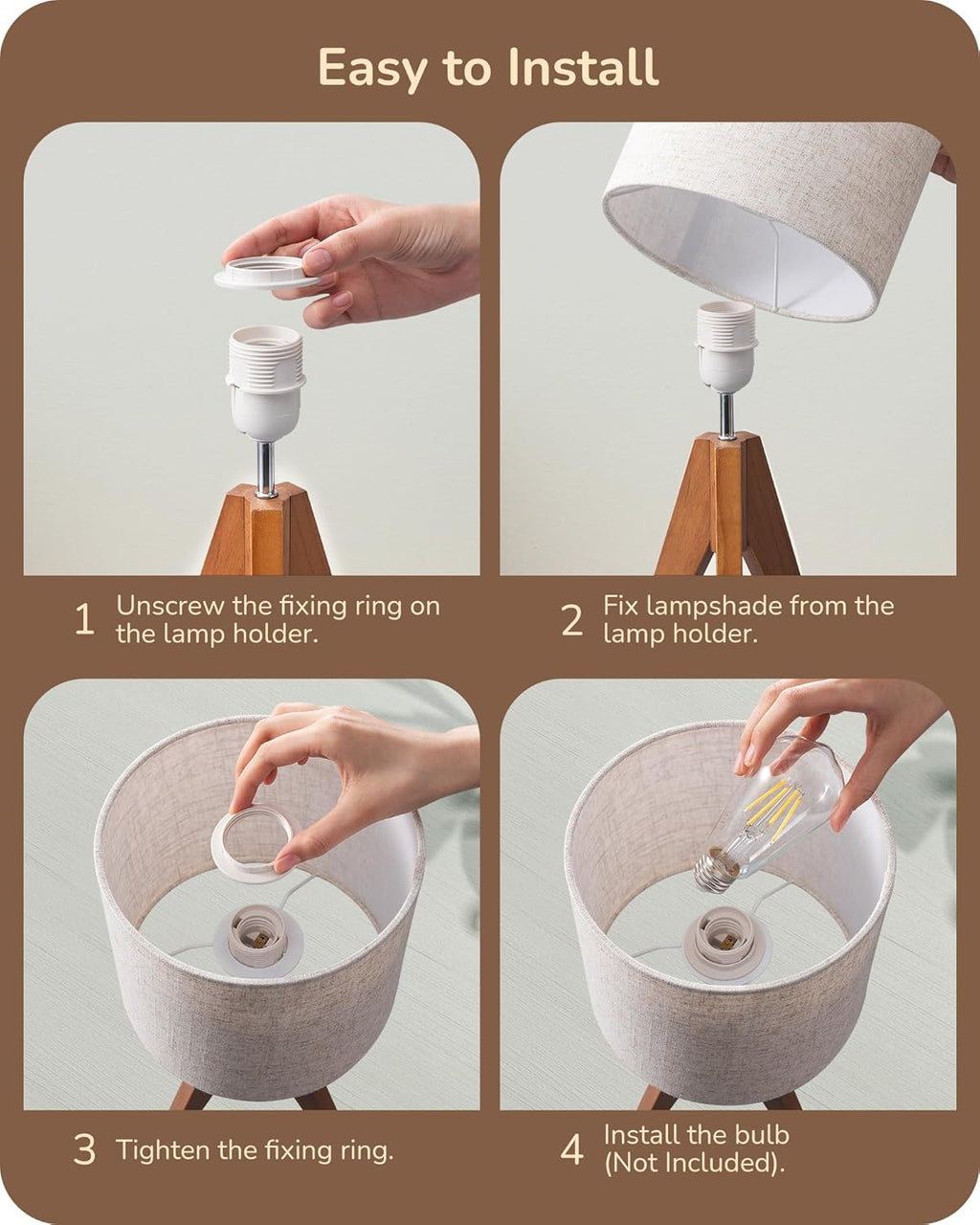 EDISHINE Tripod Table Lamp, Small Cute Bedside Lamp with Linen Beige Lampshade, Nightstand Lamp for Nursery, Bedroom, Kid Room, Living…