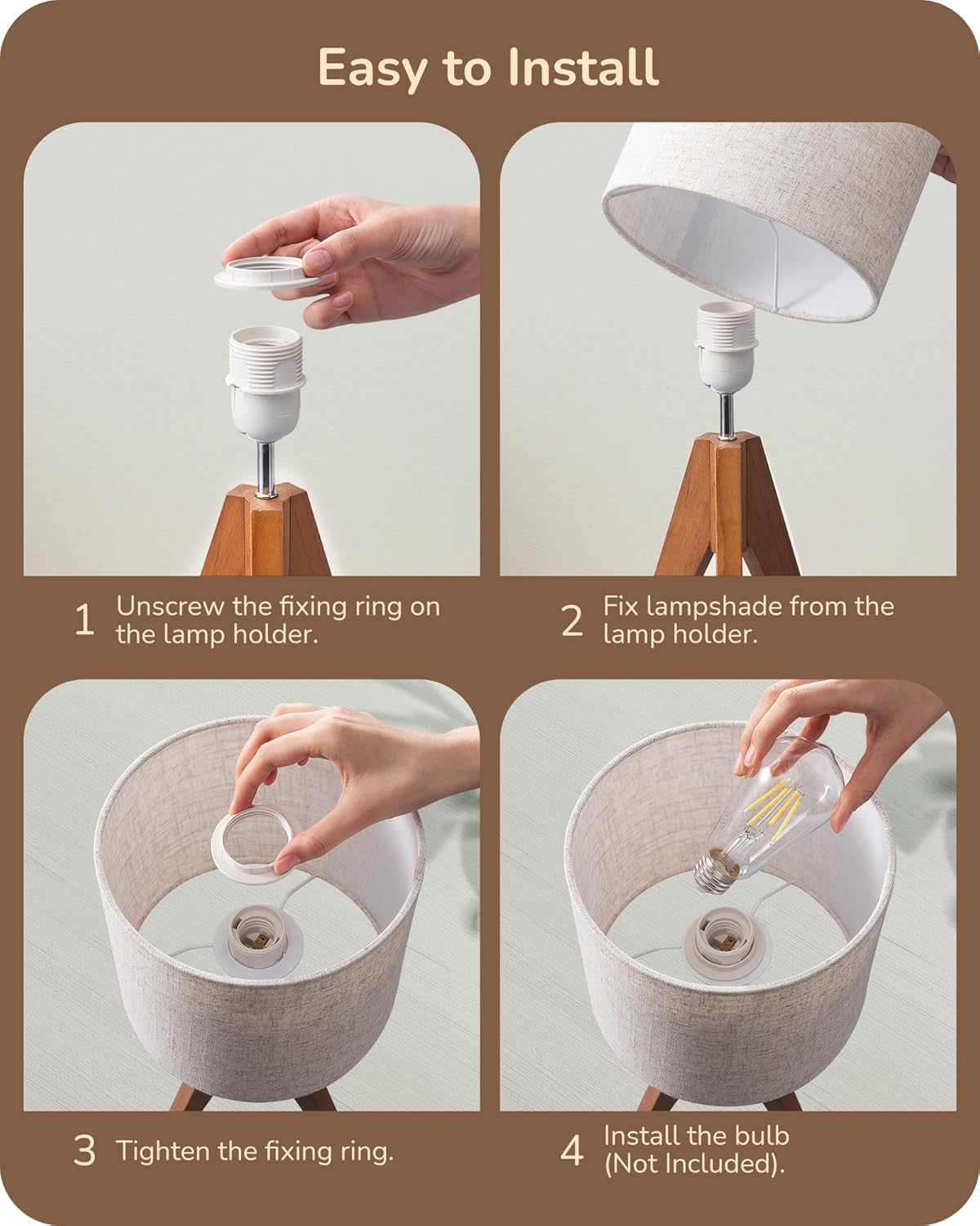 EDISHINE Tripod Table Lamp, Small Cute Bedside Lamp with Linen Beige Lampshade, Nightstand Lamp for Nursery, Bedroom, Kid Room, Living…