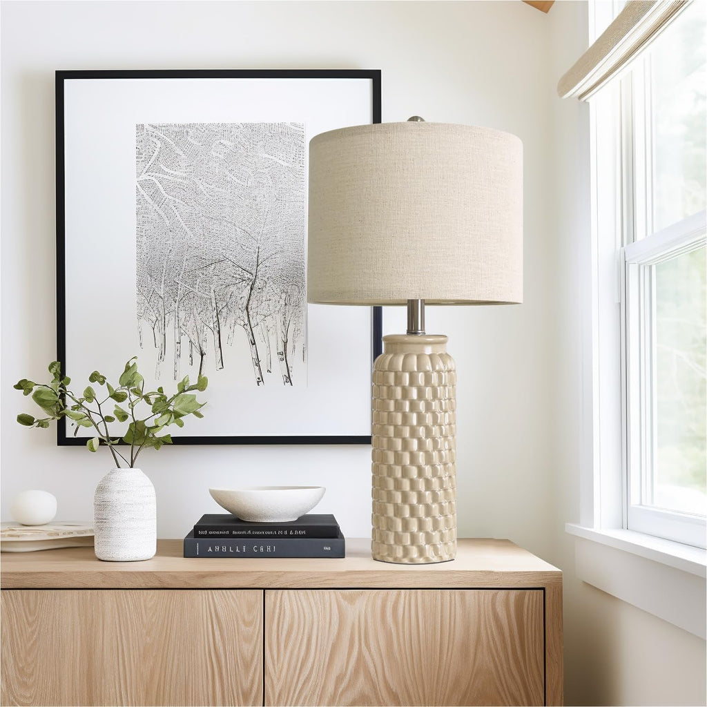 USumkky 24" Modern Ceramic Bedside Lamp Set of 2 for Bedroom Decor Farmhouse Table Lamp for Living Room Office Dorm Cream