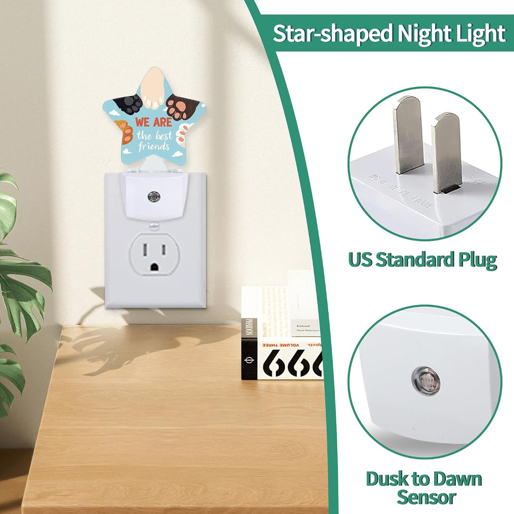 Star Night Light with Dusk to Dawn Sensor, Cat Paw Friends Plug in Night Light for Kids Bedroom Nursery, Soft Warm Glow Lamp for Hallway…