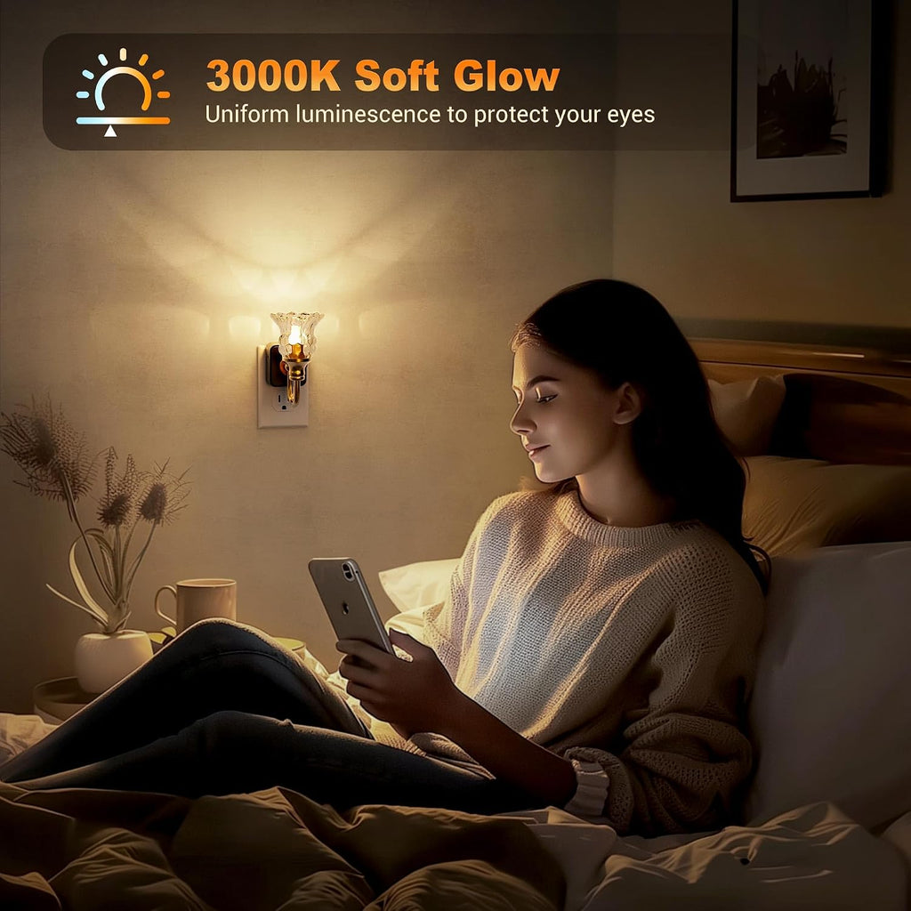 JandCase Night Light, Floral Night Lights Plug into Wall, Glass Flower LED Nightlight, 0-100 LM Dimmable Nightlights with Light Sensor…