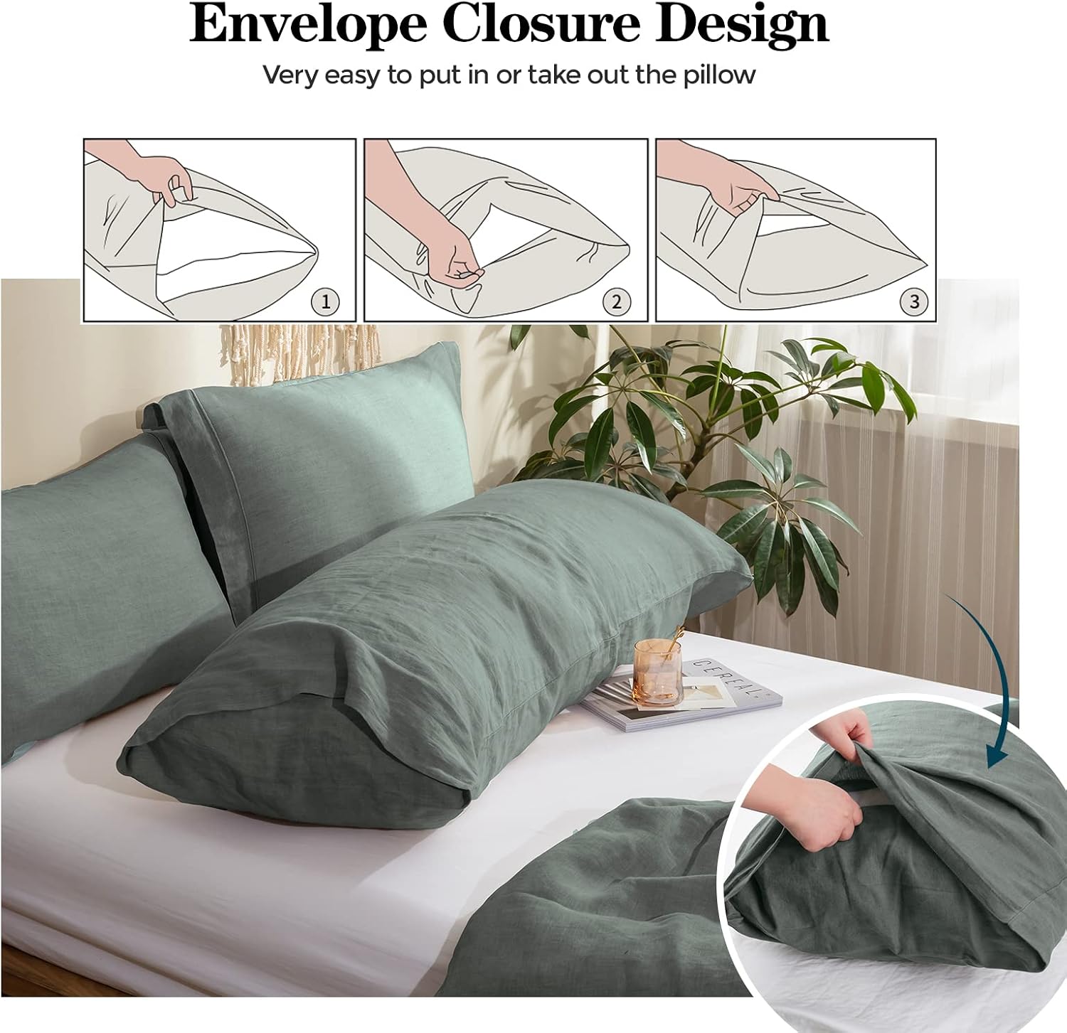 Simple&Opulence Body Pillow Cover 20" x 54",100% Pure Linen, Ultra Soft and Breathable, Body Pillowcase with Envelope Closur…