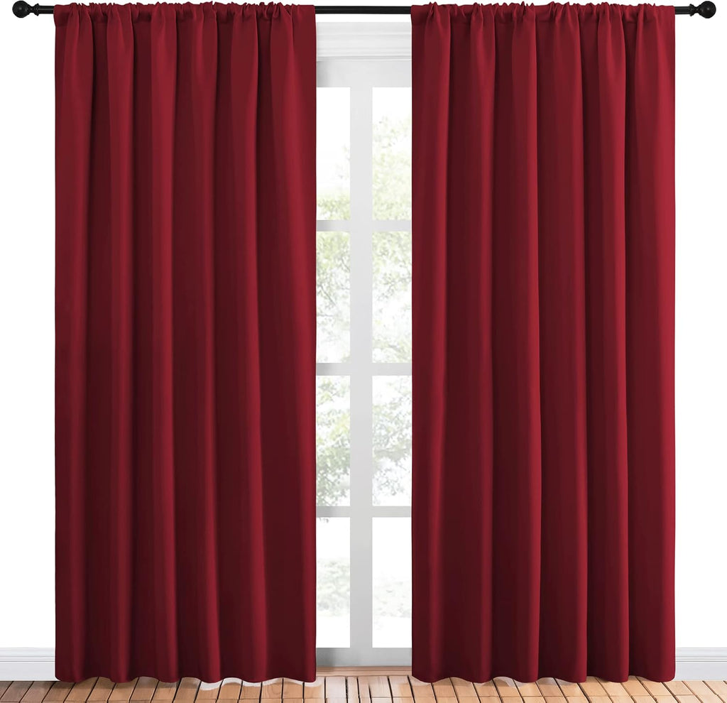 NICETOWN Christmas Burgundy Blackout Curtains and Drapes - Thermal Insulated Solid Rod Pocket Blackout Draperies/Panels for Guest Room (1…