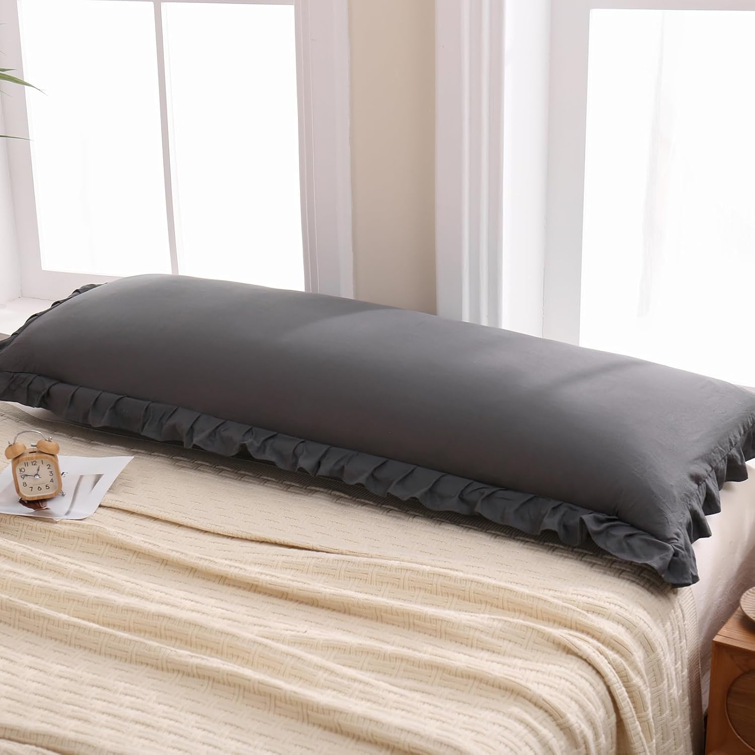 Merryword Dark Gray Body Pillow Cover 20x54inches Reversible Long Pillowcase Ruffled Body Pillowcases Cute Pillowcase Pillow Sham (1 Body,…