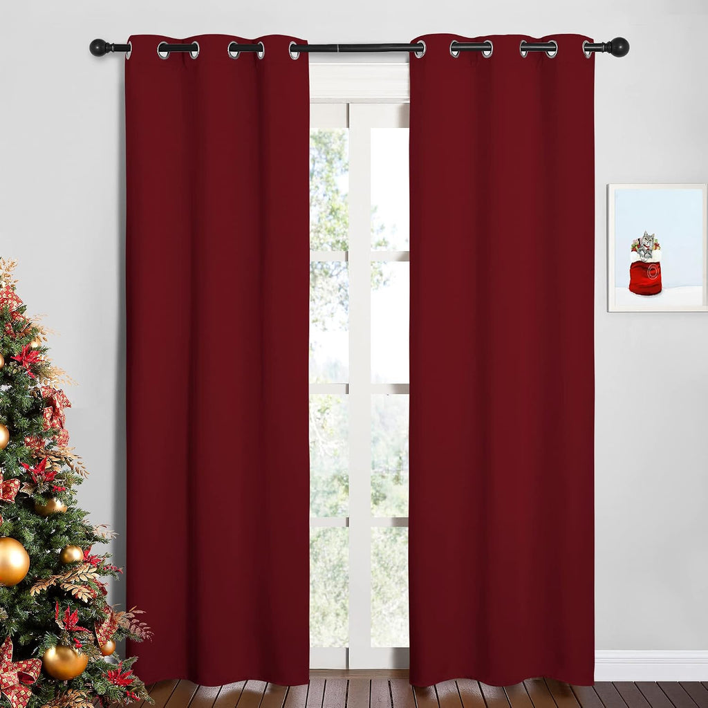 NICETOWN Christmas Burgundy Bedroom Curtains Blackout Draperies, Christmas Decorations Thermal Insulated Solid Grommet Top Blackout…