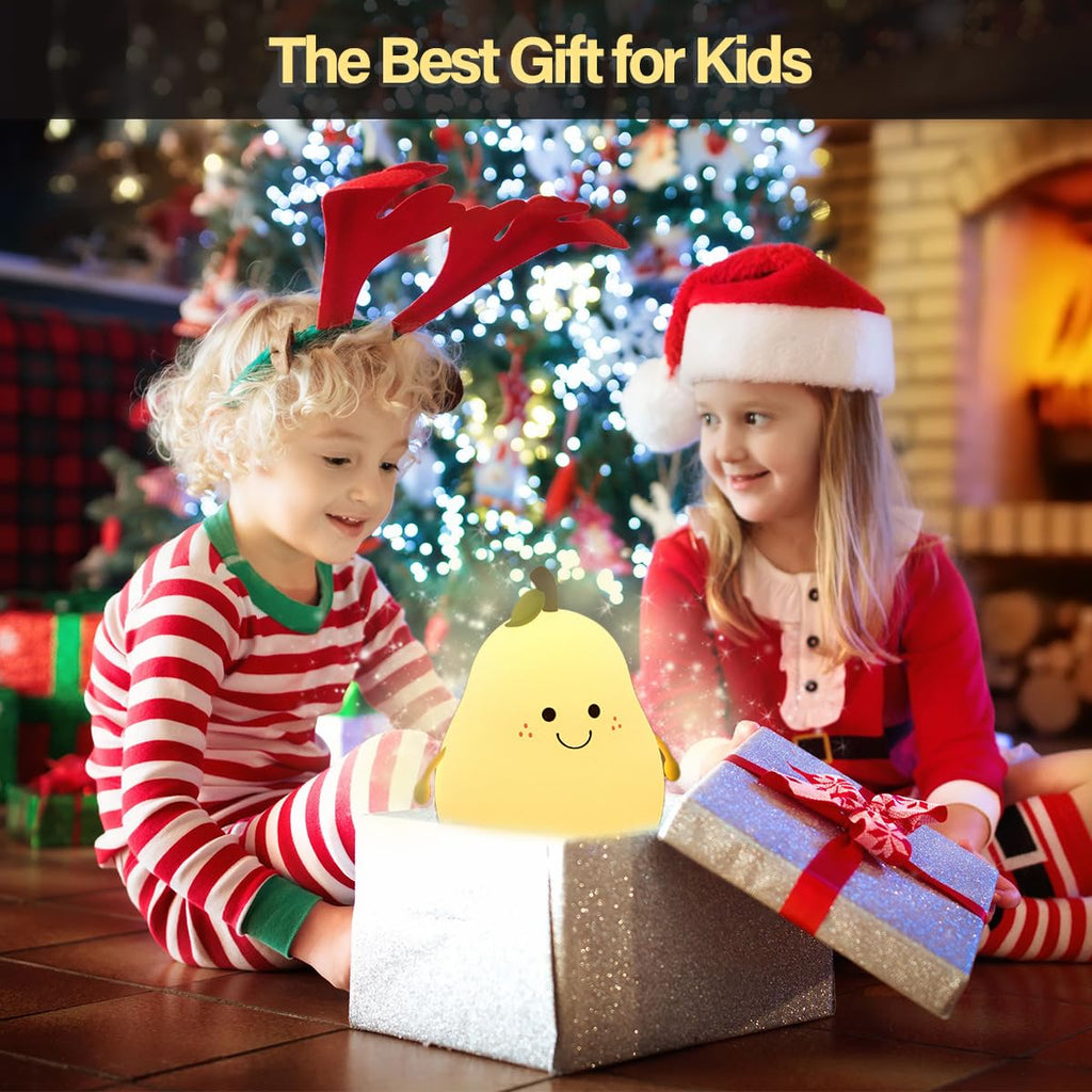 Led Cute Pear Night Light, Dimmable Nursery Lamps, Super Squishy Silicone USB Rechargeable Touch Control 7 Colors Night Lamp for Kids…